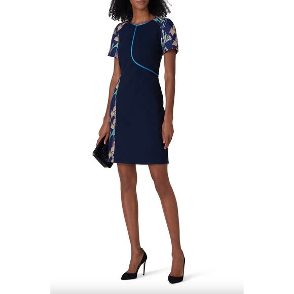 Jason Wu Navy Floral Sheath Dress Sz 8 - Picture 1 of 7